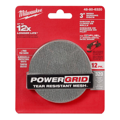 Disques de ponçage 3" 320 avec maille POWERGRID résistante à la déchirure - (12 PK) + Pad Saver