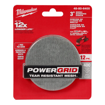 Disques de ponçage 3" 400 Grith avec POWERGRID Tear Resistant Mesh - (12 PK) + Pad Saver