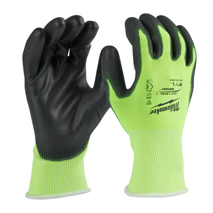 Gants enduits de polyuréthane à haute visibilité, coupe de niveau 1 - L