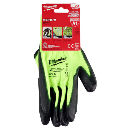 Gants enduits de polyuréthane à haute visibilité, coupe de niveau 1 - L