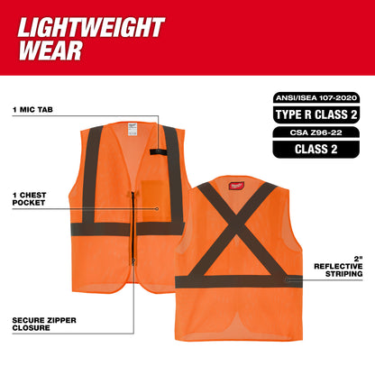 Gilet de sécurité classe 2 à poche unique en maille orange haute visibilité - L/XL (ANSI/CSA)