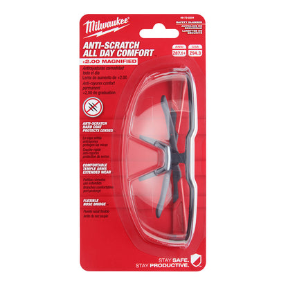 Safety Glasses - +2.00 Magnified Clear Anti-Scratch Lenses