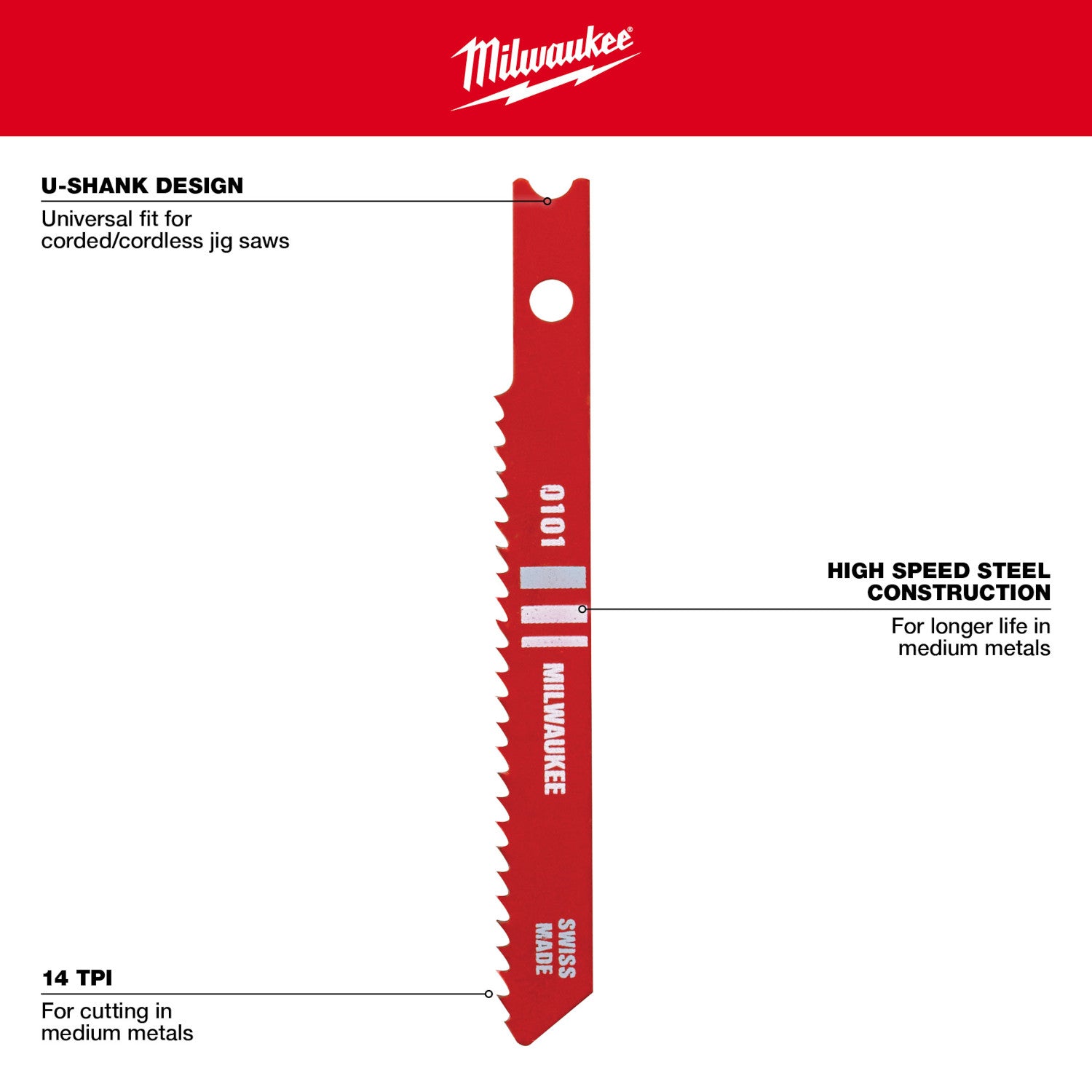 2-3/4" 14TPI U-Shank Metal High Speed Steel Jig Saw Blades - 1 Pack