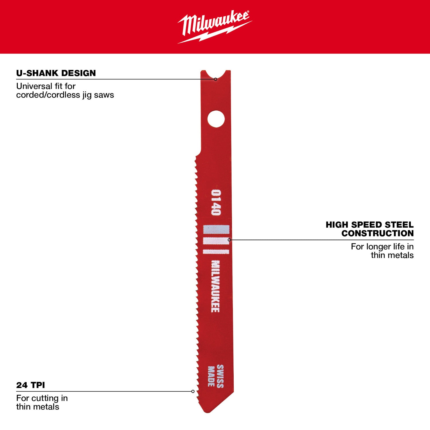 2-3/4" 24TPI U-Shank Metal High Speed Steel Jig Saw Blades - 1 Pack