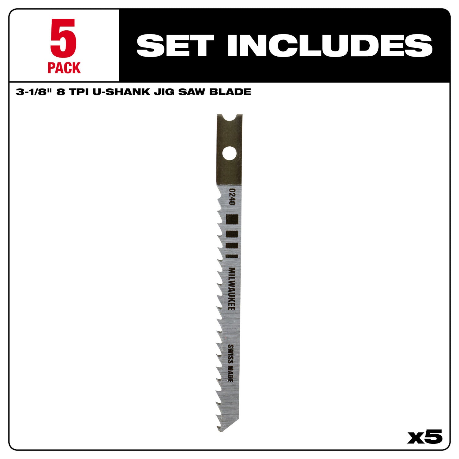 3-1/8" 8TPI U-Shank Wood High Carbon Steel Jig Saw Blades - 1 Pack