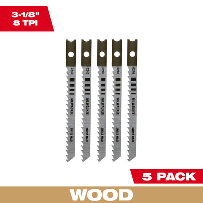 3-1/8" 8TPI U-Shank Wood High Carbon Steel Jig Saw Blades - 1 Pack