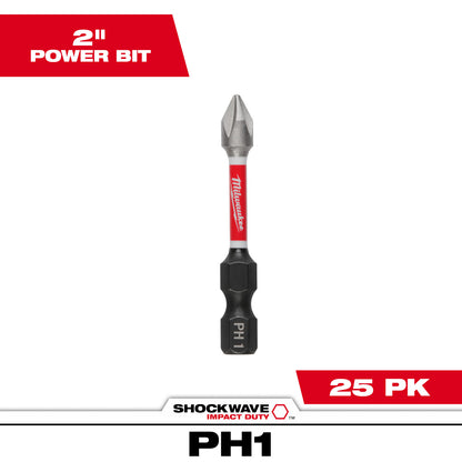 SHOCKWAVE Impact Duty 2" Phillips #1 Power Bits (1 Pack)