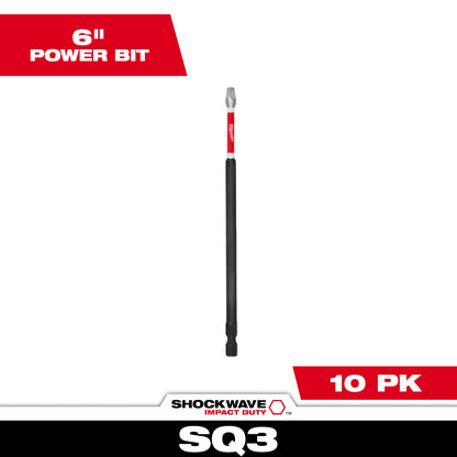 SHOCKWAVE Impact Duty 6" Square Recess #3 Power Bits - 1 Pack