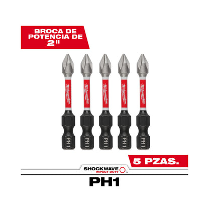 SHOCKWAVE Impact Duty 2" Phillips #1 Power Bits  - 10 Pack