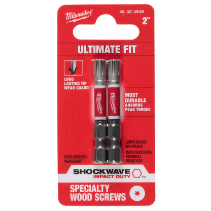 SHOCKWAVE Impact Duty 2" Specialty Wood Screws Power Bits 2 Pack