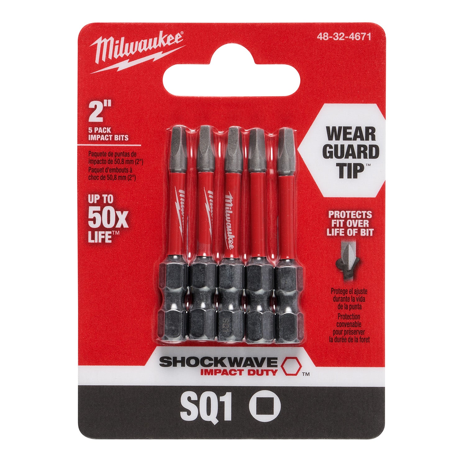 SHOCKWAVE Impact Duty 2" Square Recess #1 Power Bits - 1 Pack