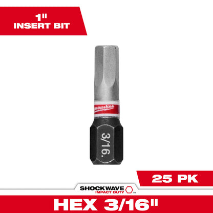 SHOCKWAVE Impact Duty 1" Hex 3/16" Insert Bits Bulk 25