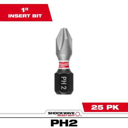 SHOCKWAVE Impact Duty 1" Phillips #2 Insert Bits Bulk 25