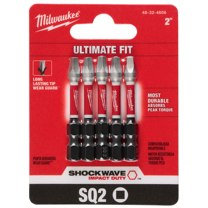 SHOCKWAVE Impact Duty 2" Square Recess #2 Power Bits - 10 Pack