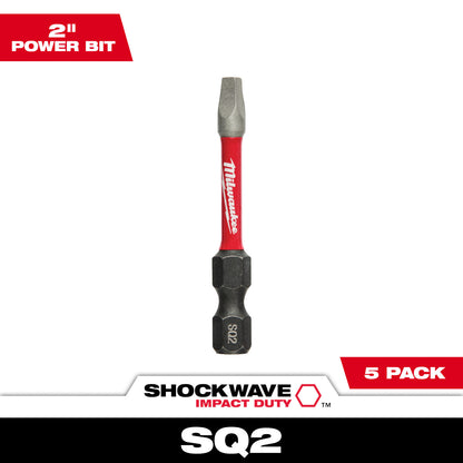 SHOCKWAVE Impact Duty 2" Square Recess #2 Power Bits - 10 Pack