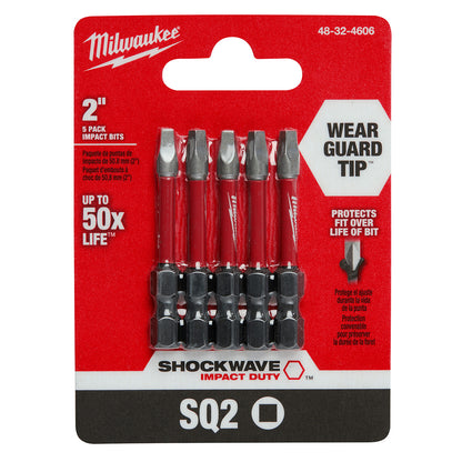 SHOCKWAVE Impact Duty 2" Square Recess #2 Power Bits - 10 Pack