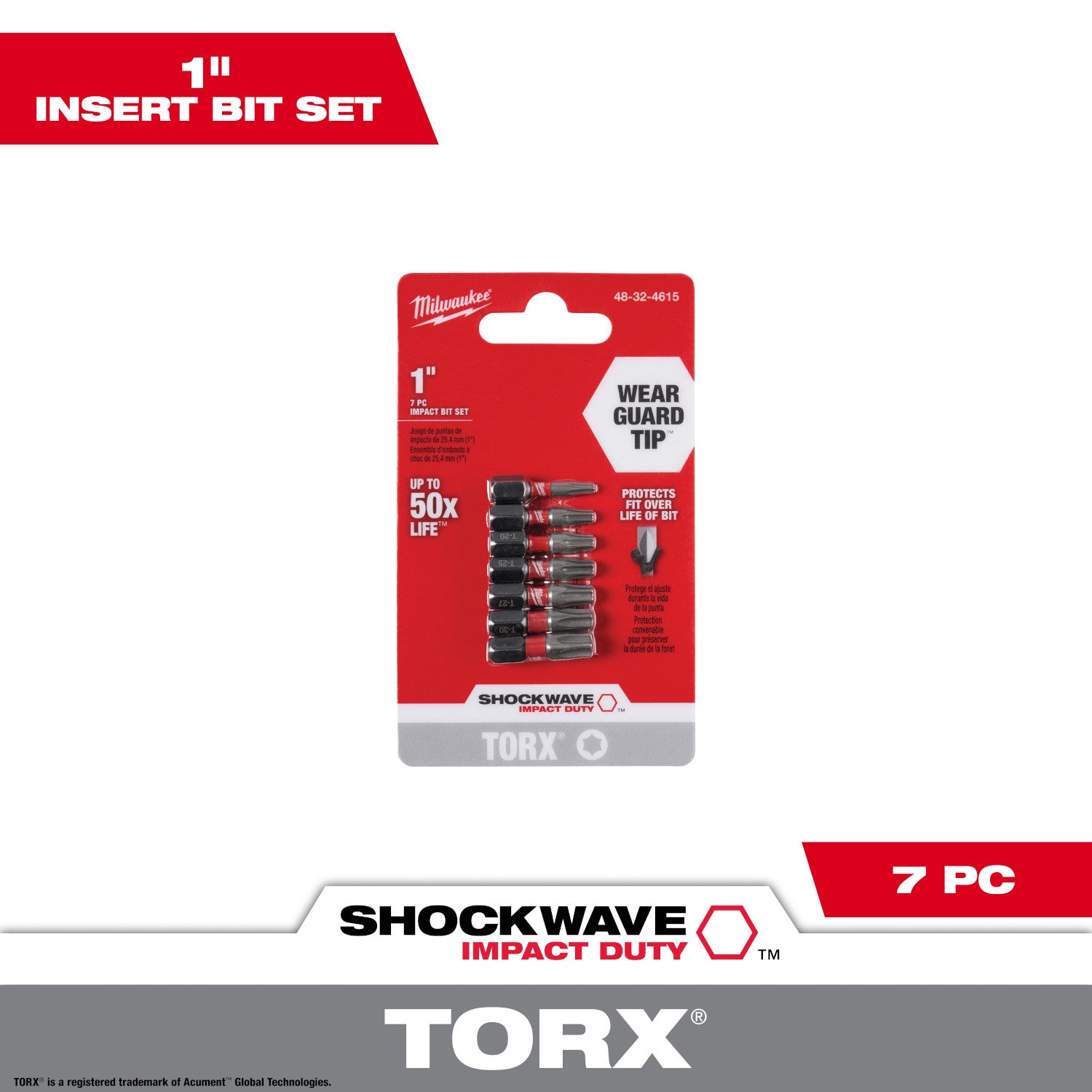7PC SHOCKWAVE Impact Duty TORX 1" Insert Bit Set