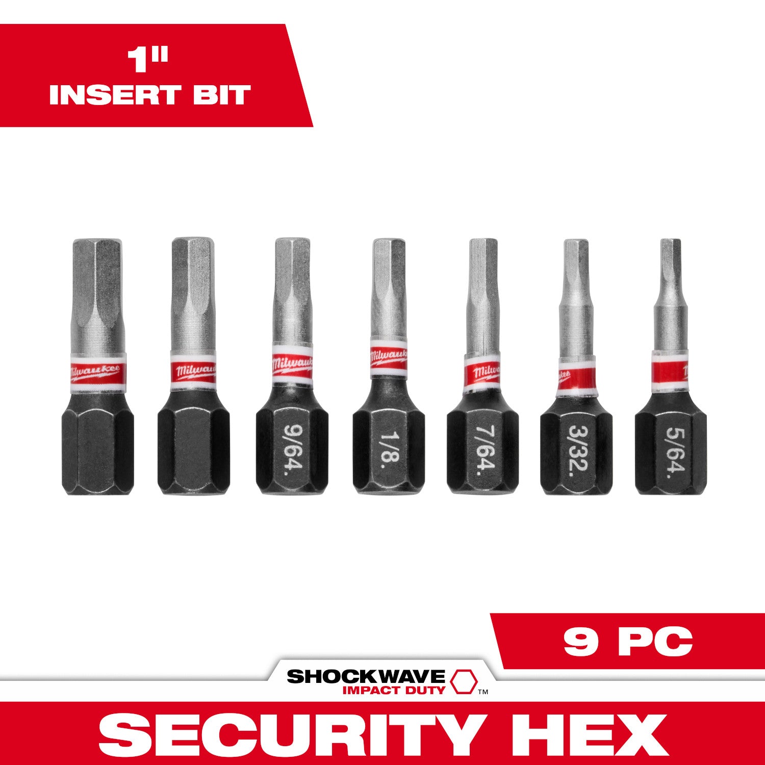 7PC SHOCKWAVE Impact Duty 1" Hex Security Insert Bit Set