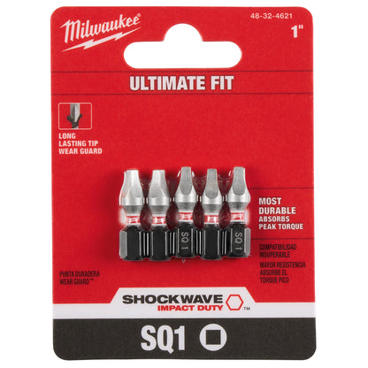 SHOCKWAVE Impact Duty 1"  Square Recess #1 Insert Bits  - 10 Pack