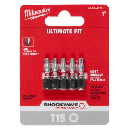 SHOCKWAVE Impact Duty 1"TORX T15 Insert Bits  - 10 Pack