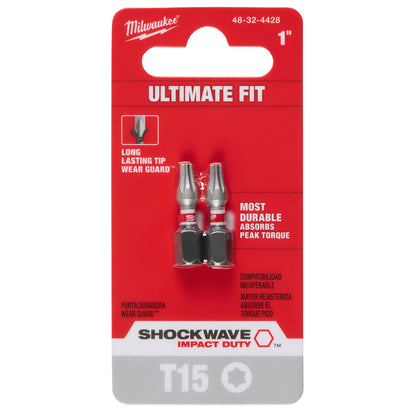 SHOCKWAVE Impact Duty 1" Square Recess #3 Insert Bits 2 Pack