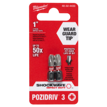 SHOCKWAVE Impact Duty 1"  Pozidriv #1 Insert Bits 2 Pack