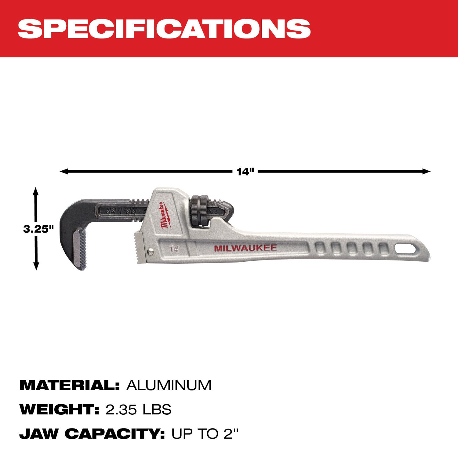 Clé à tuyau en aluminium 14