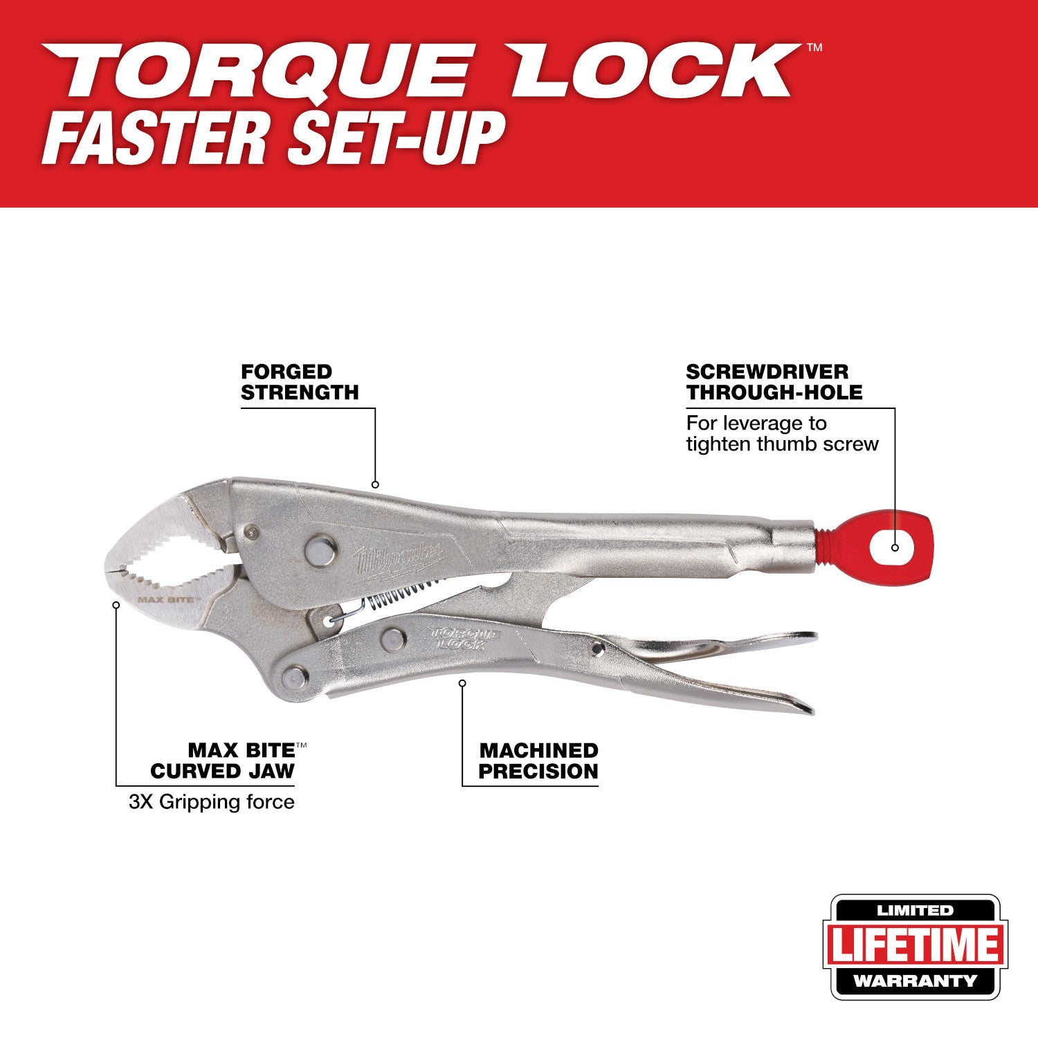 10" TORQUE LOCK&trade; Pince verrouillable à mâchoire droite avec poignée