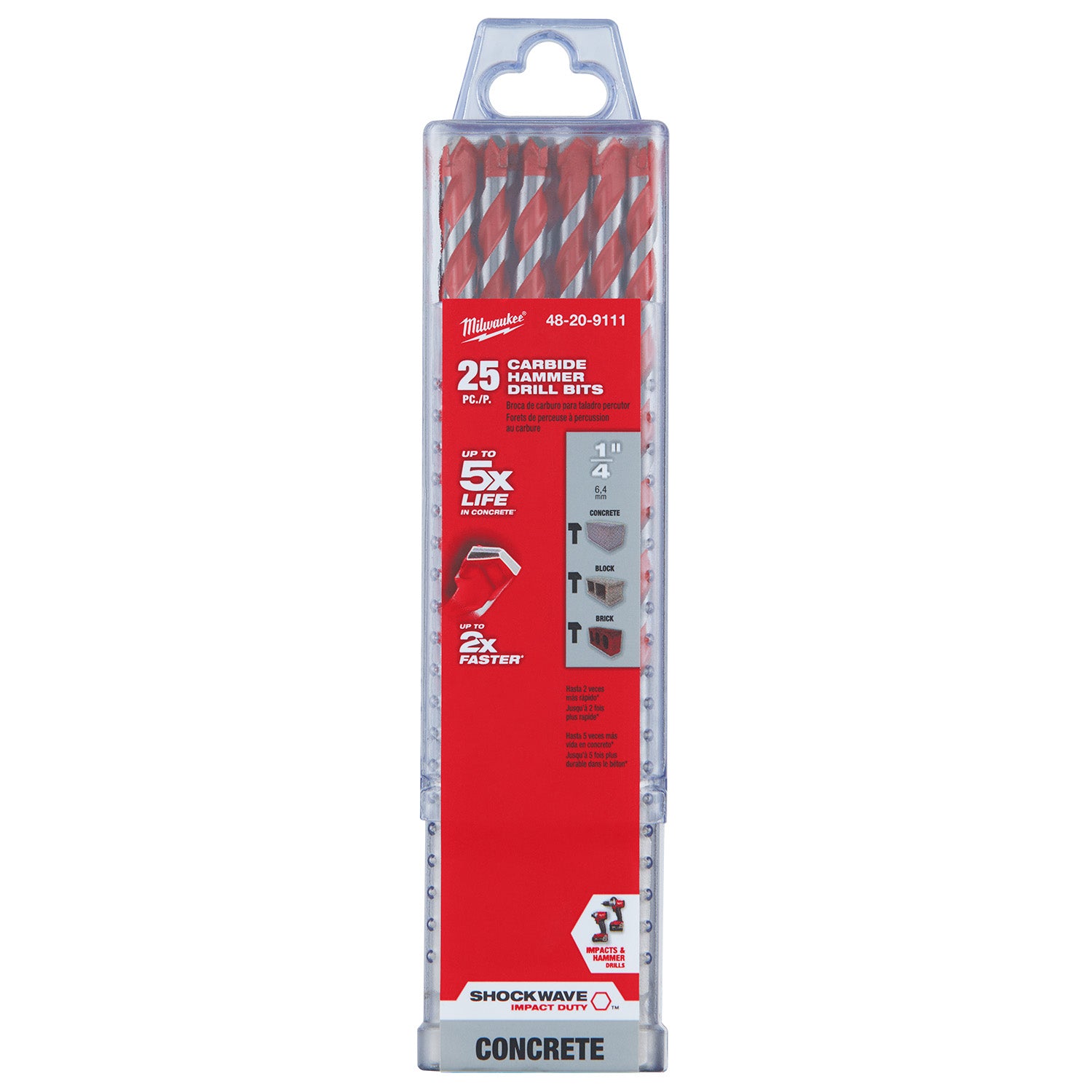1/4" x 4" x 6" SHOCKWAVE Impact Duty Carbide Hammer Drill Bits Bulk 25