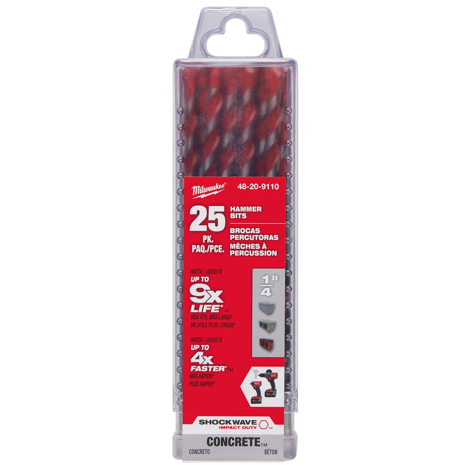 1/4" x 2" x 4" SHOCKWAVE Impact Duty Carbide Hammer Drill Bits Bulk 25