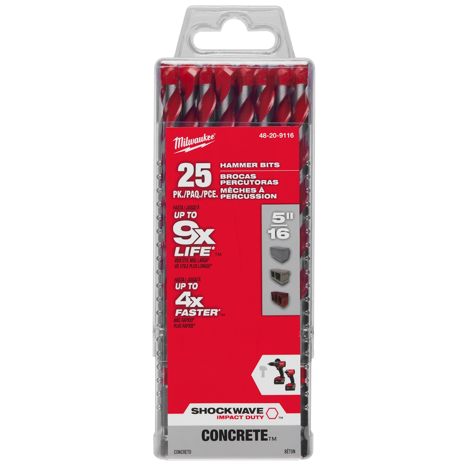 5/16" x 4" x 6" SHOCKWAVE Impact Duty Carbide Hammer Drill Bits Bulk 25
