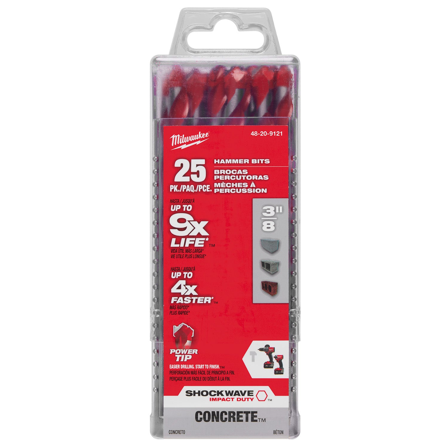 3/8" x 4" x 6" SHOCKWAVE Impact Duty Carbide Hammer Drill Bits with POWER TIP Bulk 25