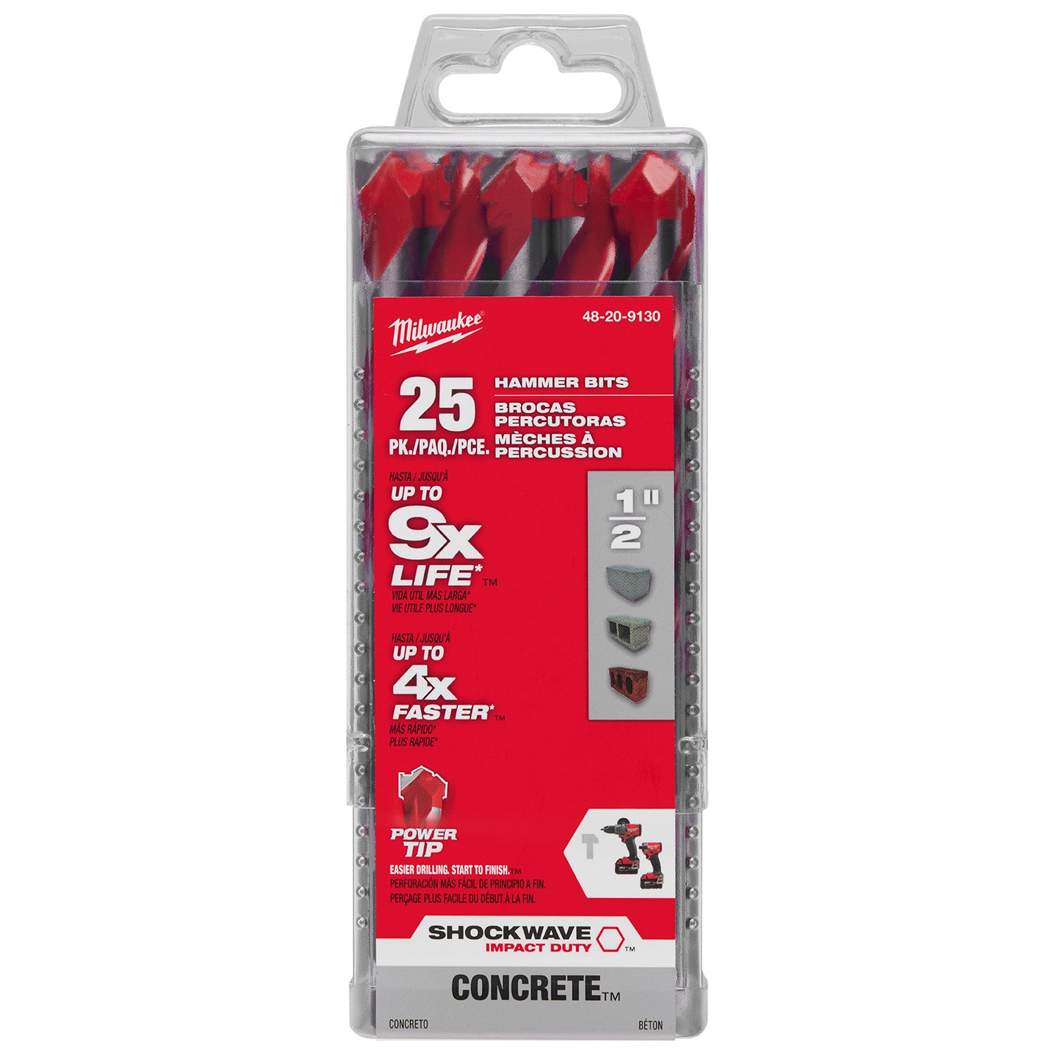 1/2" x 4" x 6" SHOCKWAVE Impact Duty Carbide Hammer Drill Bits with POWER TIP Bulk 25