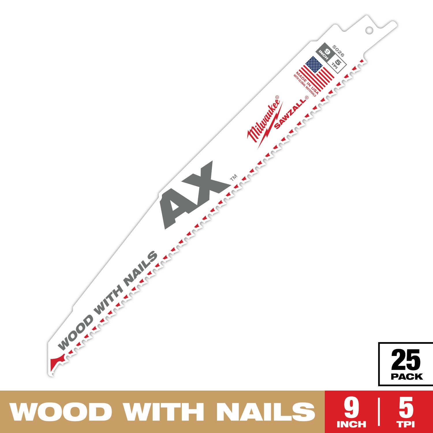 9" 5 TPI AX SAWZALL Blade for Wood with Nails (25 PK)