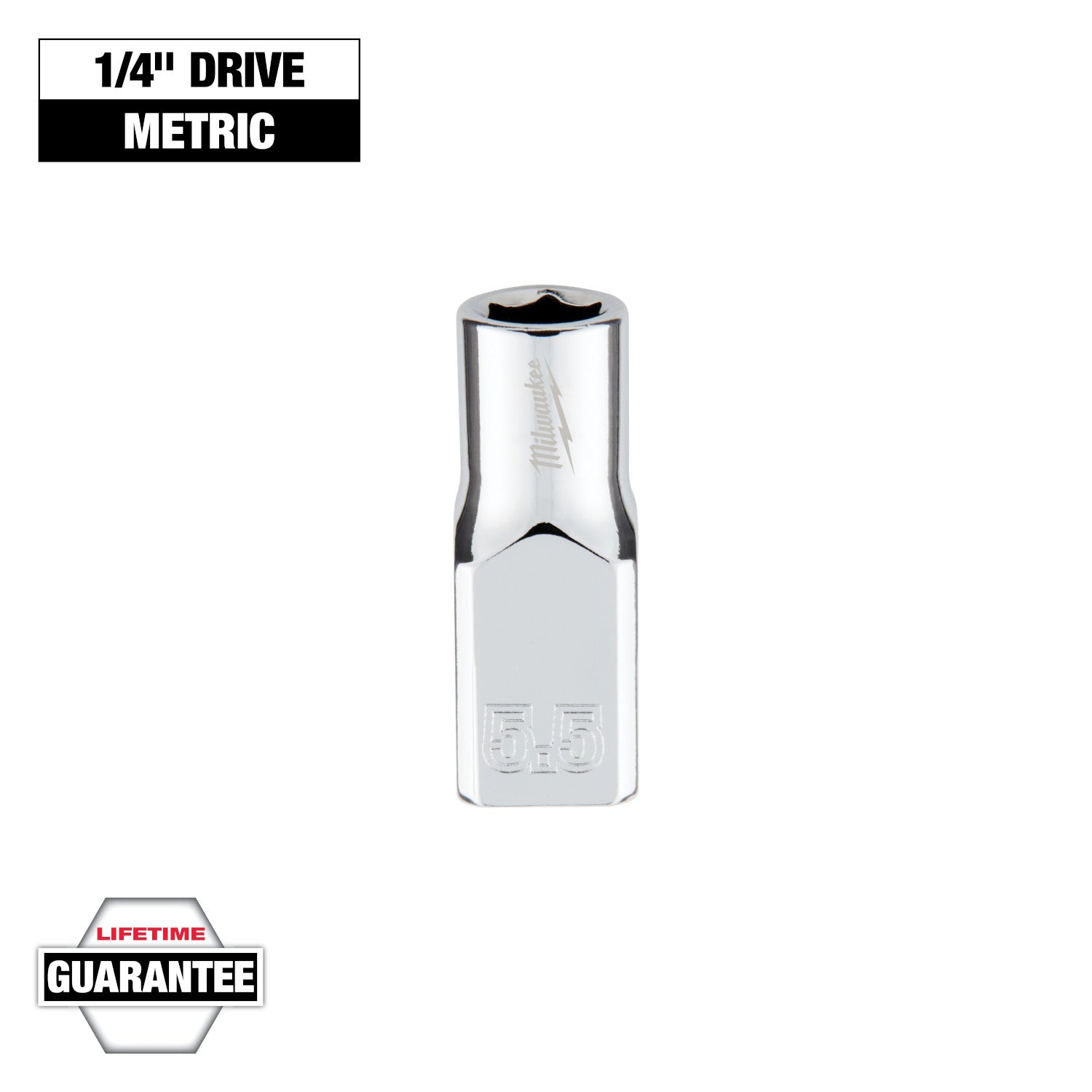 Douille métrique de 5,5 mm à entraînement 1/4" avec QUATRE COTES PLATES