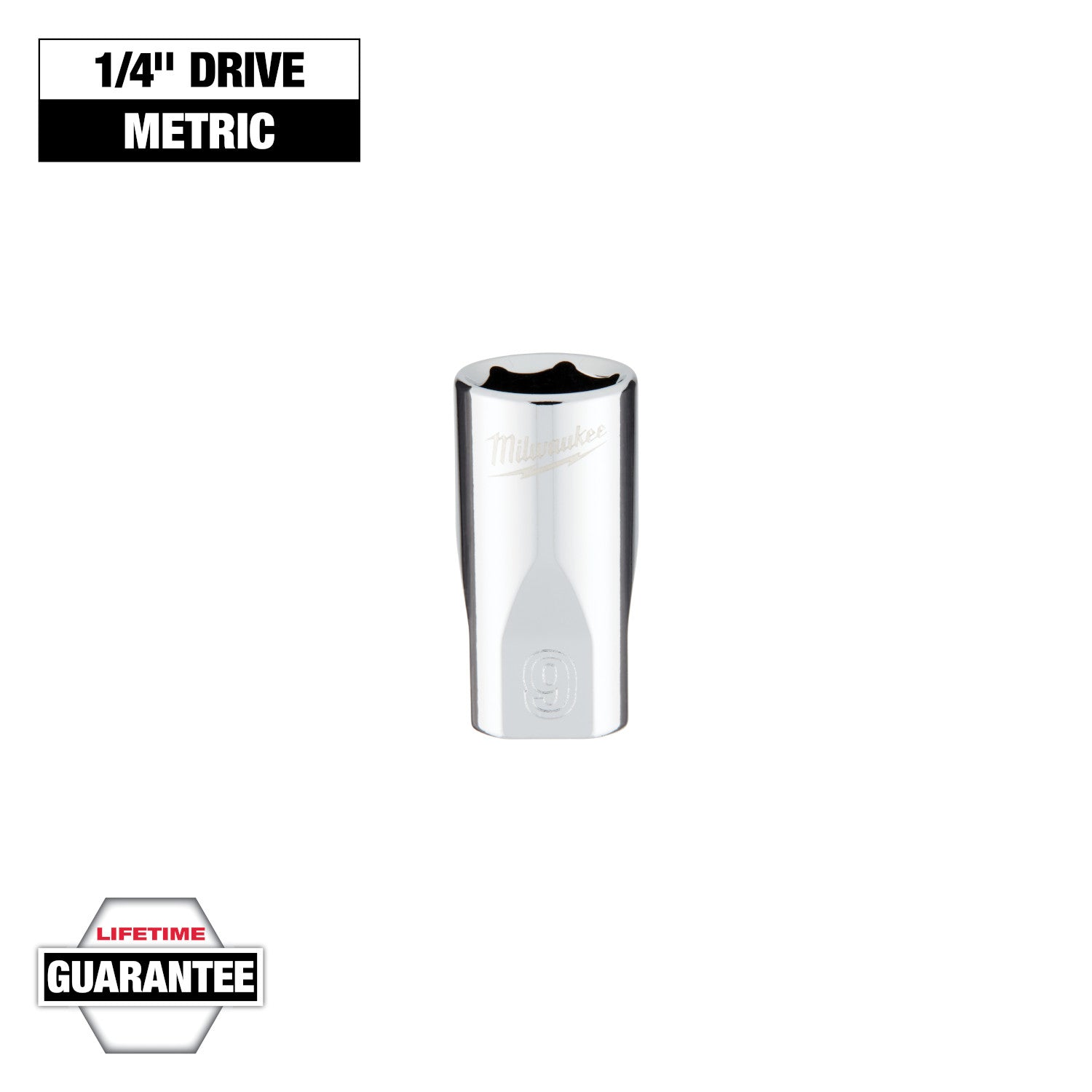 Douille métrique 9mm à entraînement 1/4" avec QUATRE COTES PLATES