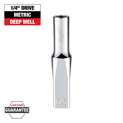 Douille profonde métrique de 5,5 mm à entraînement 1/4" avec QUATRE COTES PLATES