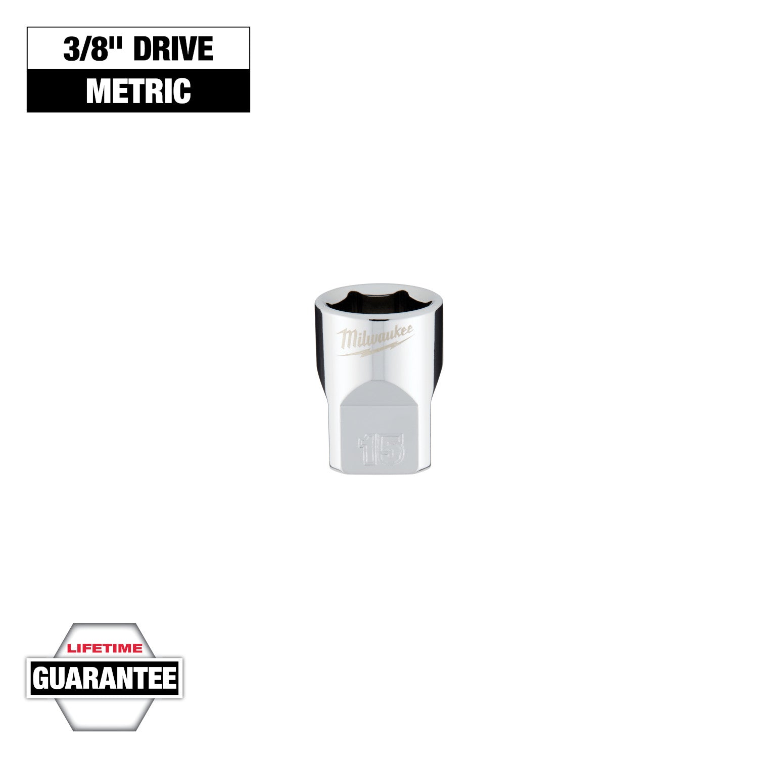 Douille métrique 3/8" Drive 15mm avec QUATRE COTES PLATES