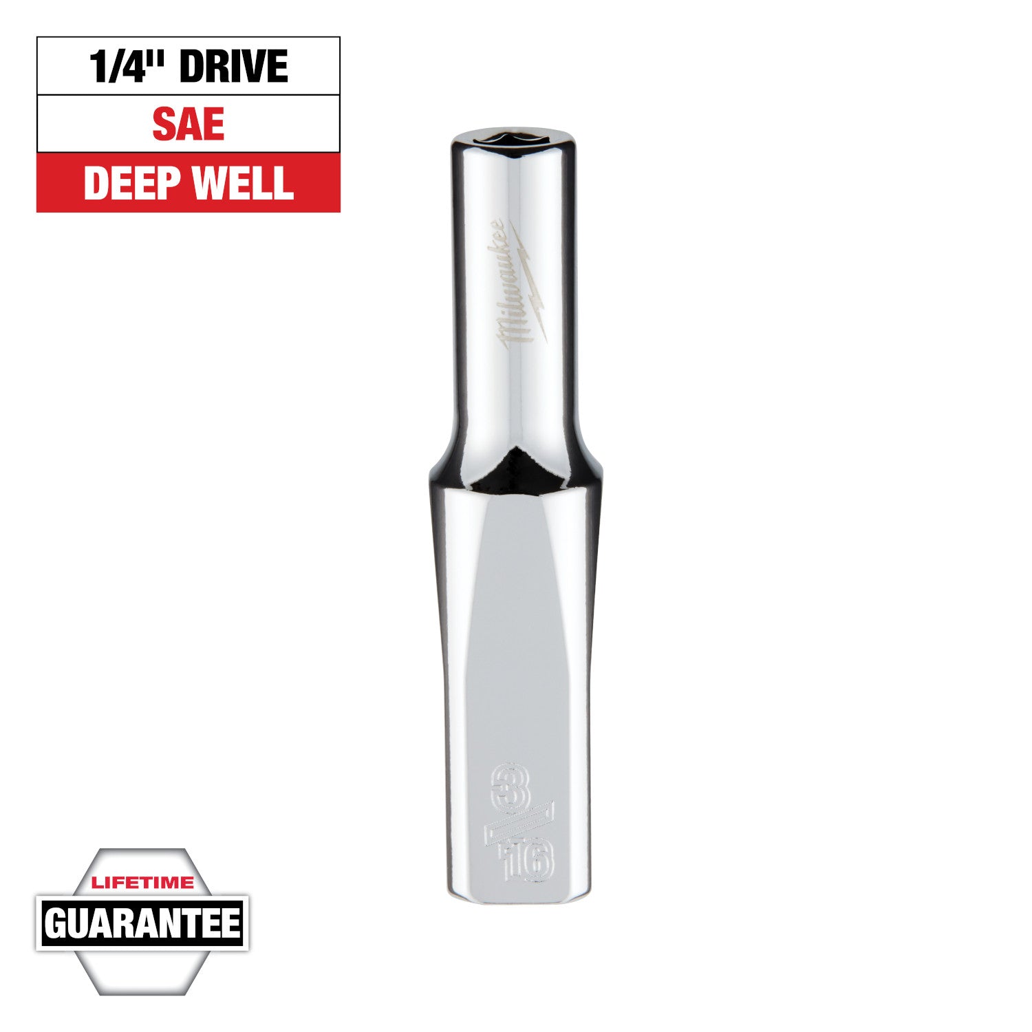 1/4" Drive 3/16" SAE Deep Socket with FOUR FLAT Sides