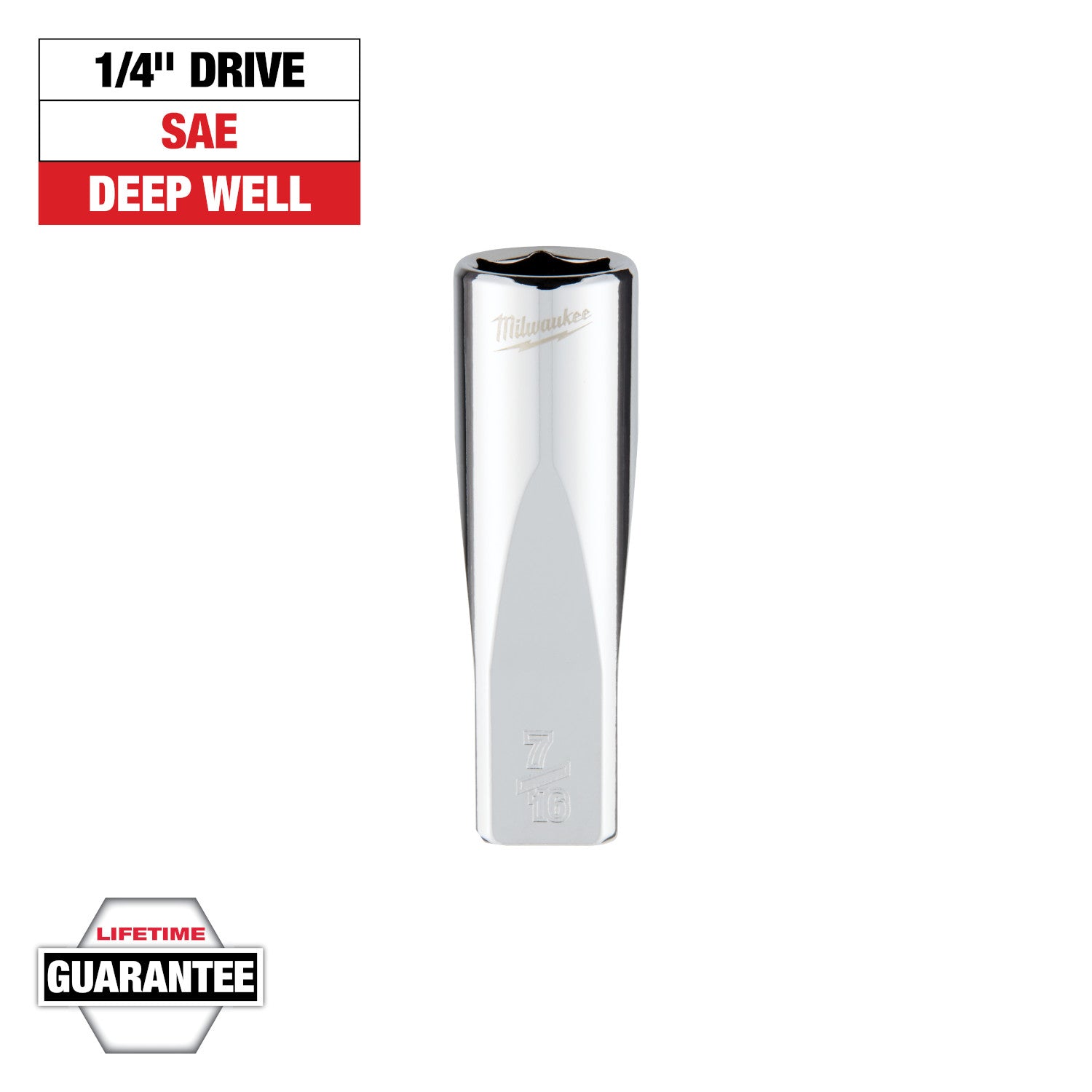 1/4" Drive 7/16" SAE Deep Socket with FOUR FLAT Sides