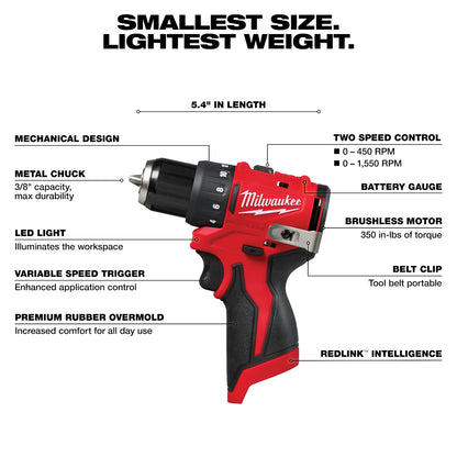 Perceuse-visseuse 3/8" sans balais M12 sous-compacte