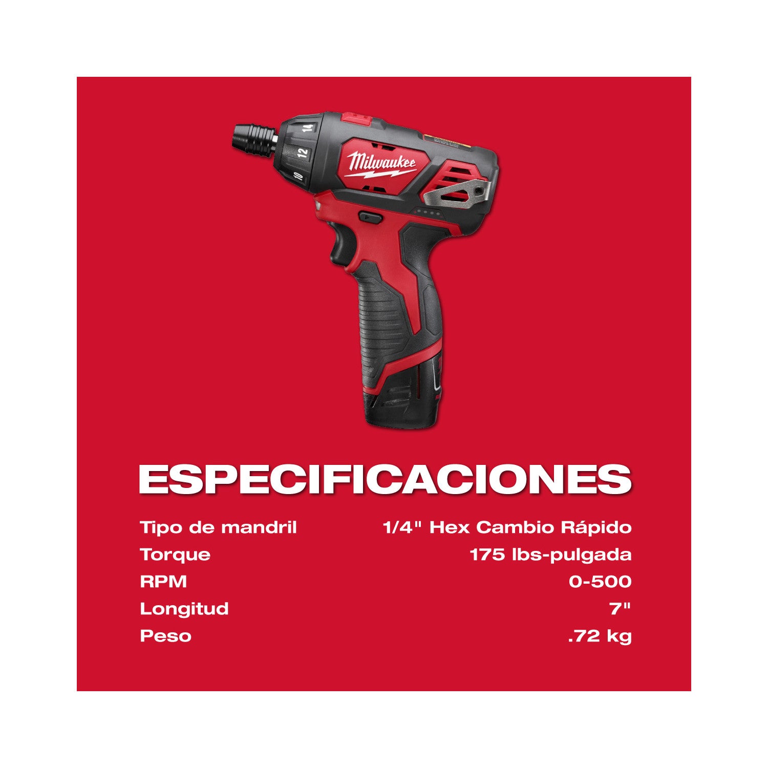 Tournevis hexagonal M12 1/4