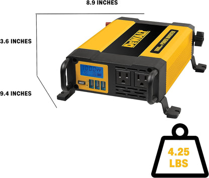 Dewalt Power Inverter 1000W Car Converter with LCD Display - Dual 120V AC Outlets