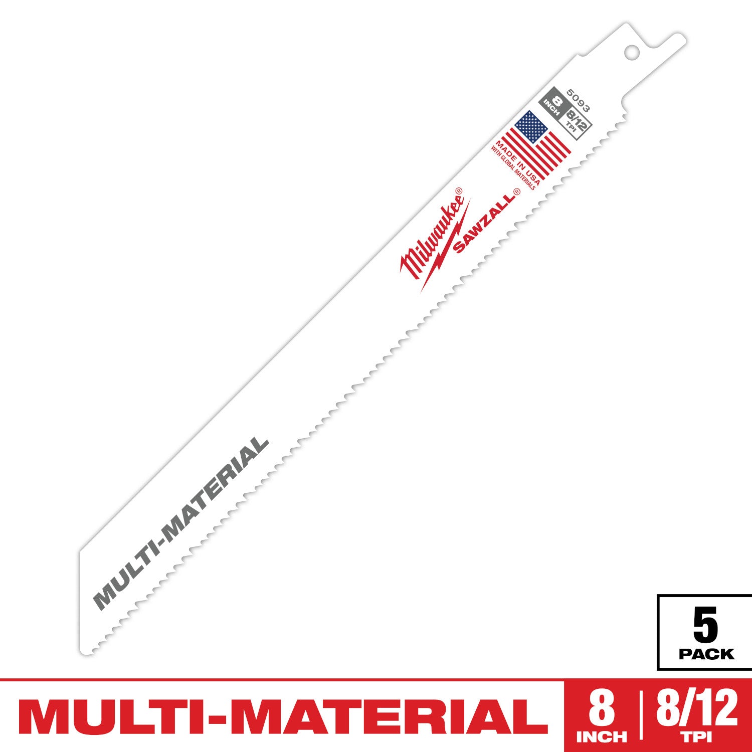 8" 8/12 TPI SAWZALL Blade for Multi-Material (5 PK)