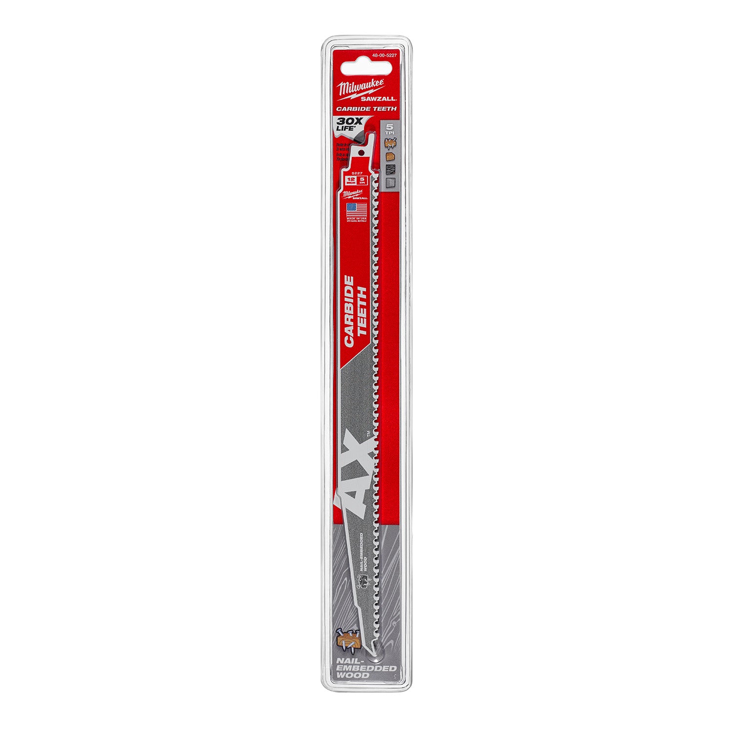 12" 5 TPI AX with Carbide Teeth SAWZALL Blade for Wood with Nails (1 PK)