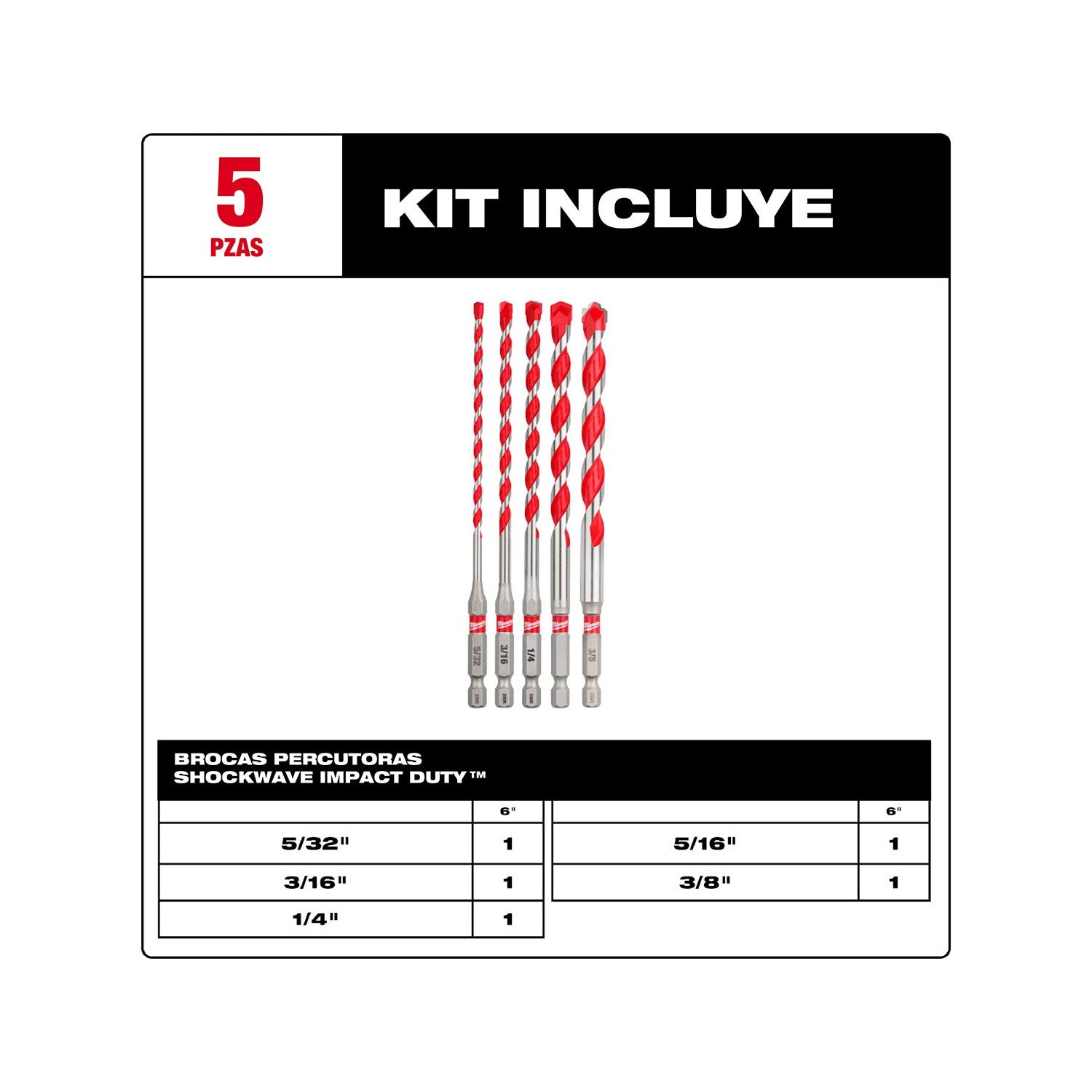 5PC SHOCKWAVE Impact Duty Carbide Hammer Drill Bit Set