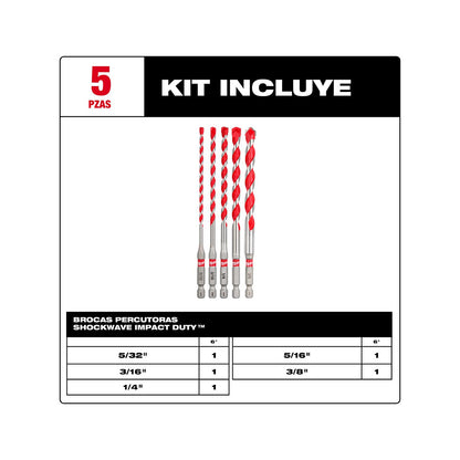 5PC SHOCKWAVE Impact Duty Carbide Hammer Drill Bit Set