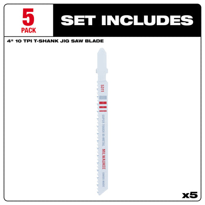 4" 10TPI T-Shank Wood Bi-Metal Jig Saw Blade (5 PK)