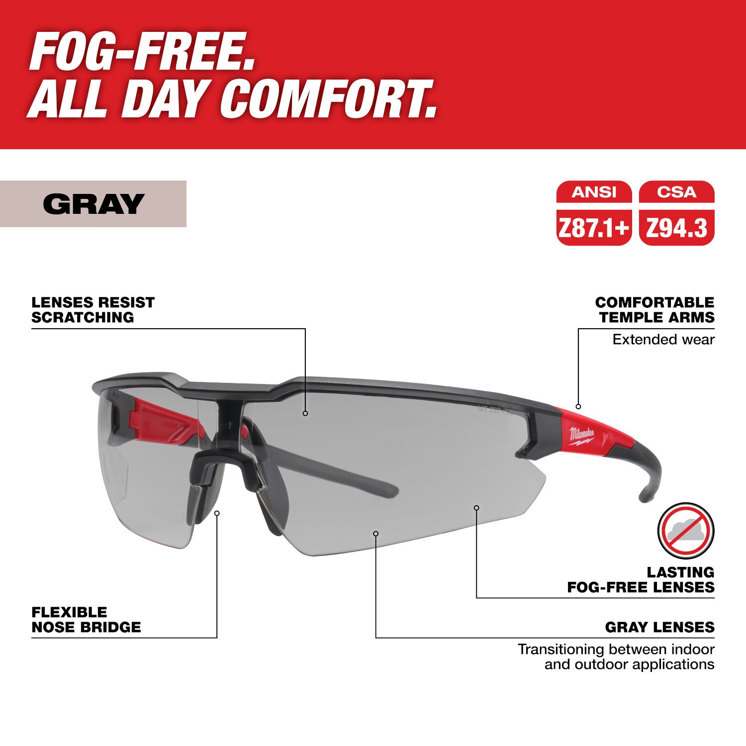 Safety Glasses - Gray Fog-Free Lenses