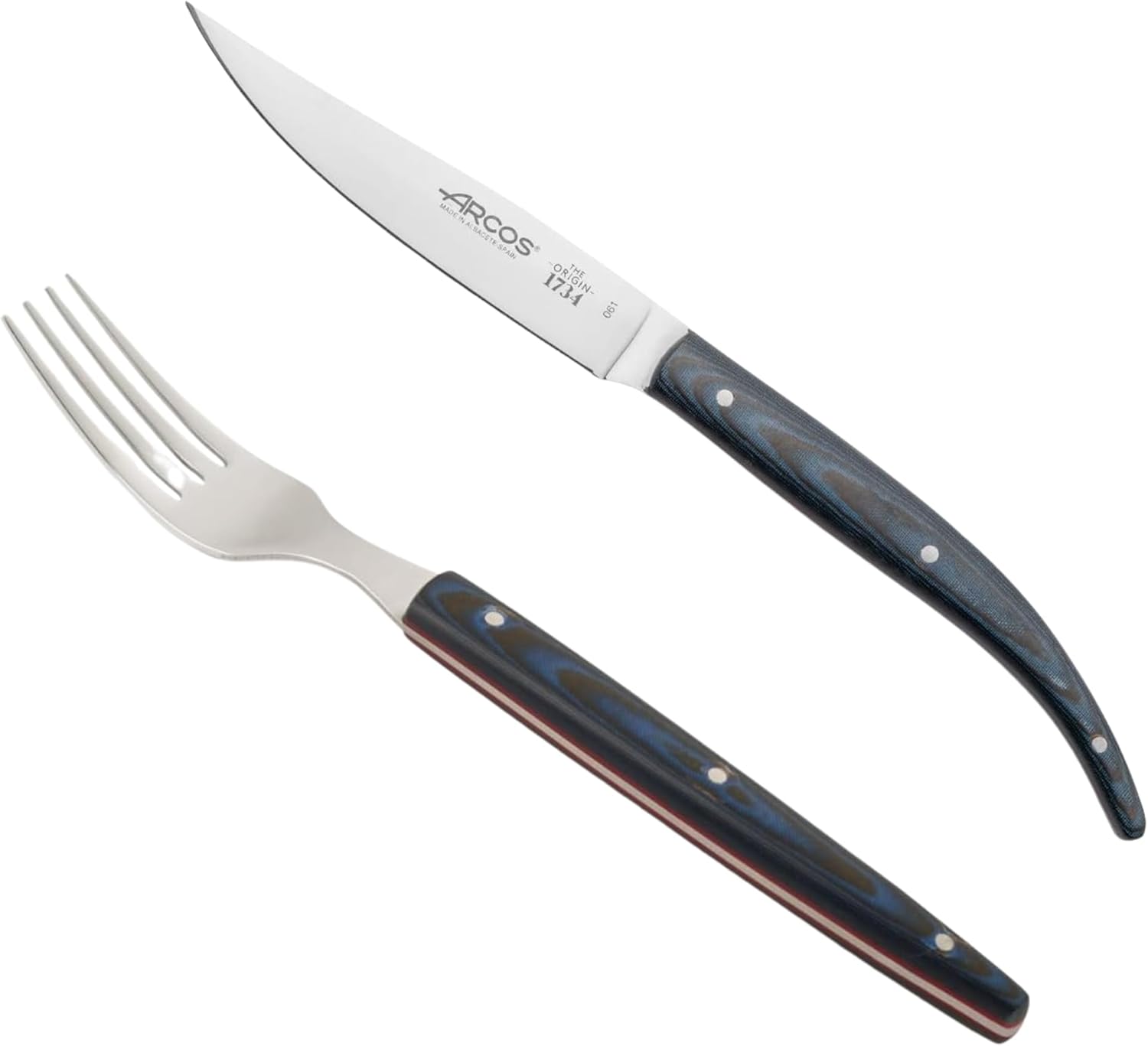 Arcos The Origin Steak Knives & Forks Set Blue Micarta Handles - 8 Pcs